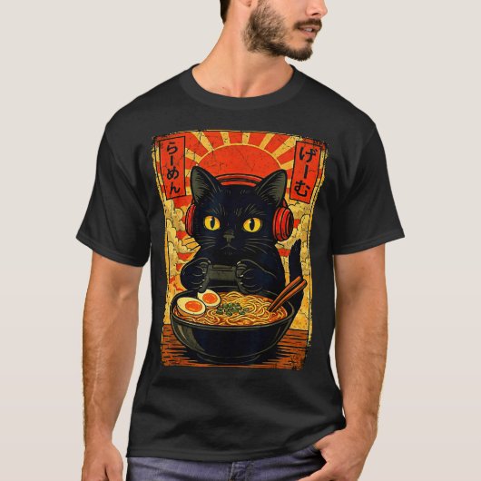 Funny Cat Gamer Men Anime Kawaii Gaming Headset Ca T-shirt (Voorkant)