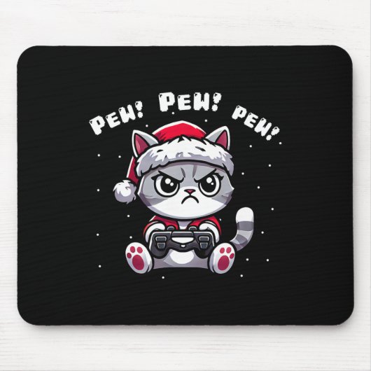 Funny Cat Gamer Pew Videogame Christmas Boys Kinde Muismat (Voorkant)