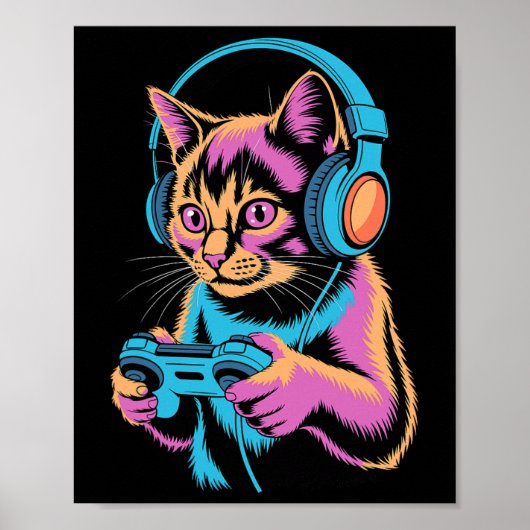 Funny Cat Gaming Video Gamer Cat  Poster (Voorkant)