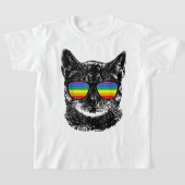 Funny Cat Gay Pride LGBT Rainbow Sunbribril T-shirt (Laagn)