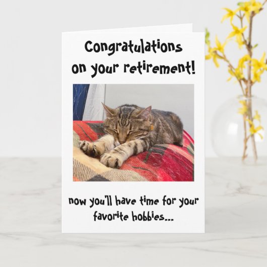 Funny Cat Gefeliciteerd met Kaart pensionering (Gele Bloem)