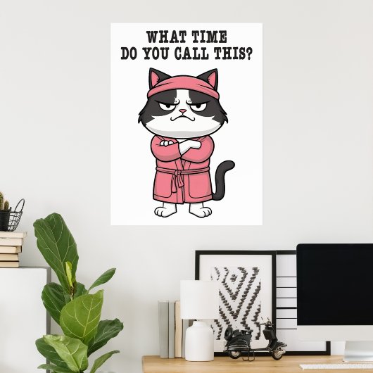Funny Cat Gemist Avondklok Poster (Thuiskantoor)