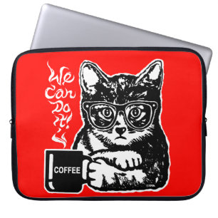 Funny cat gemotiveerd door koffie laptop sleeve