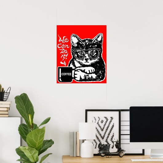 Funny cat gemotiveerd door koffie poster (Thuiskantoor)