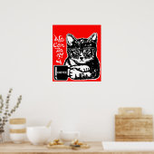 Funny cat gemotiveerd door koffie poster (Keuken)