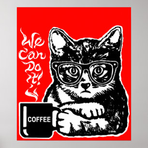 Funny cat gemotiveerd door koffie poster