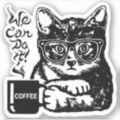 Funny cat gemotiveerd door koffie sticker (Voorkant)