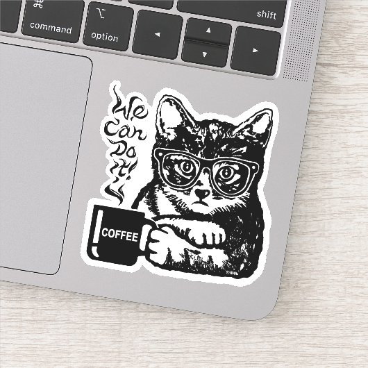 Funny cat gemotiveerd door koffie sticker (Detail)