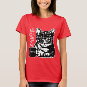 Funny cat gemotiveerd door koffie t-shirt