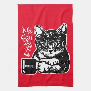 Funny cat gemotiveerd door koffie theedoek