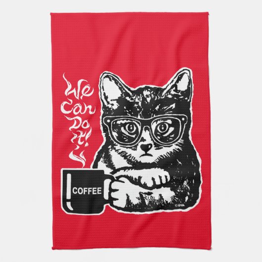 Funny cat gemotiveerd door koffie theedoek (Verticaal)