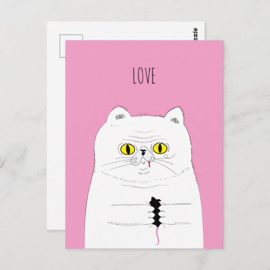 Funny Cat Gifting a Mouse LOVE Briefkaart (Voorkant / Achterkant)