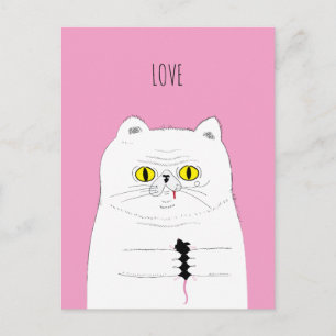 Funny Cat Gifting a Mouse LOVE Briefkaart