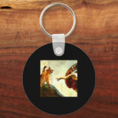 Funny Cat God Creation Of Adam Meme Jesus Christia Sleutelhanger (Voorkant)
