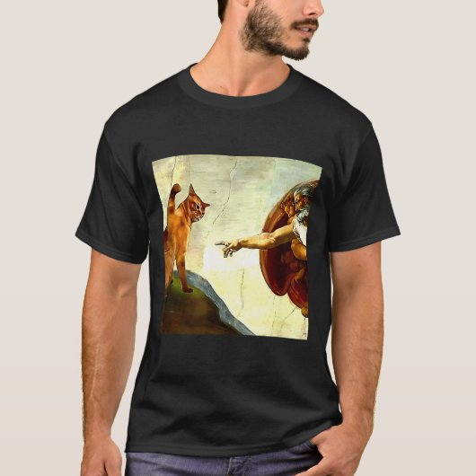 Funny Cat God Creation Of Adam Meme Jesus Christia T-shirt (Voorkant)