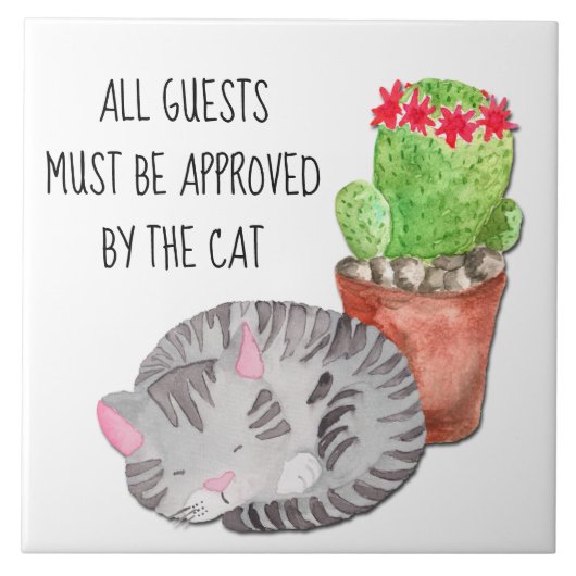 Funny Cat Goedkeuring gasten Tegeltje (Voorkant)