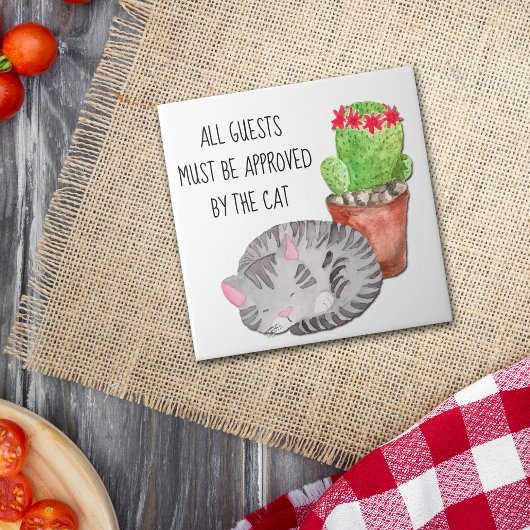 Funny Cat Goedkeuring gasten Tegeltje