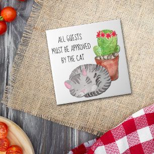 Funny Cat Goedkeuring gasten Tegeltje