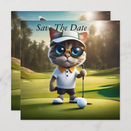 Funny Cat Golf Player, Save The Date (Voorkant / Achterkant)
