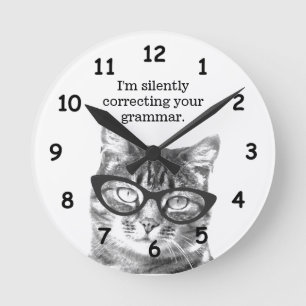 Funny cat grammatica leraarsleerling ronde klok