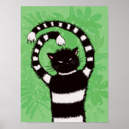 Funny Cat Green laat Natuur over Poster