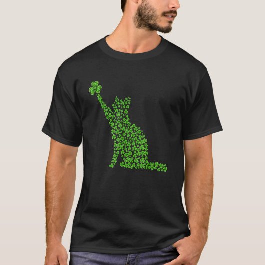 Funny Cat Green Shamrocks St Patricks Day Cat Love T-shirt (Voorkant)