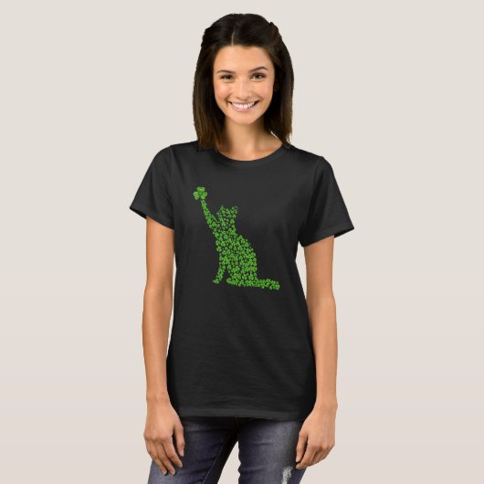 Funny Cat Green Shamrocks St Patricks Day Cat Love T-shirt (Voorkant volledig)