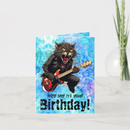 Funny Cat Guitar Verjaardag Gevouwen Wenskaart Kaart