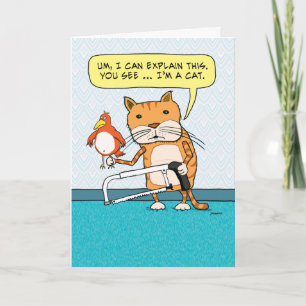 Funny Cat Hacksaw Explanation Birthday Card Kaart