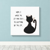 Funny Cat Hair Quote Cute Black Cat Silhouette Canvas Afdruk (Insitu (Houten vloer))