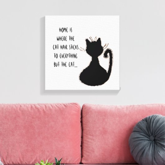 Funny Cat Hair Quote Cute Black Cat Silhouette Canvas Afdruk (Insitu (Woonkamer))