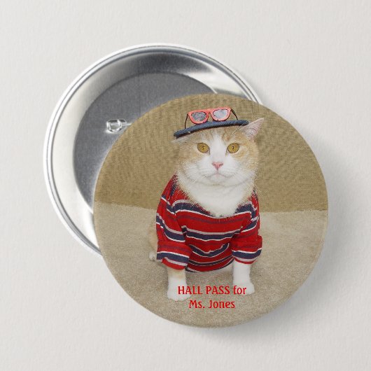  Funny Cat Hall Pass Ronde Button 7,6 Cm (Voorkant /achterkant)