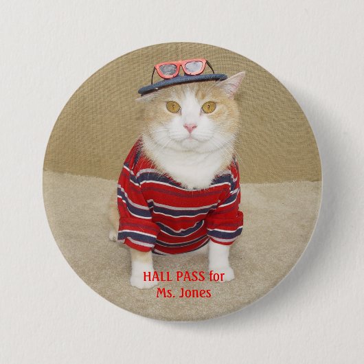Funny Cat Hall Pass Ronde Button 7,6 Cm (Voorkant)