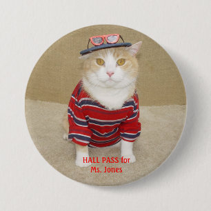 Funny Cat Hall Pass Ronde Button 7,6 Cm