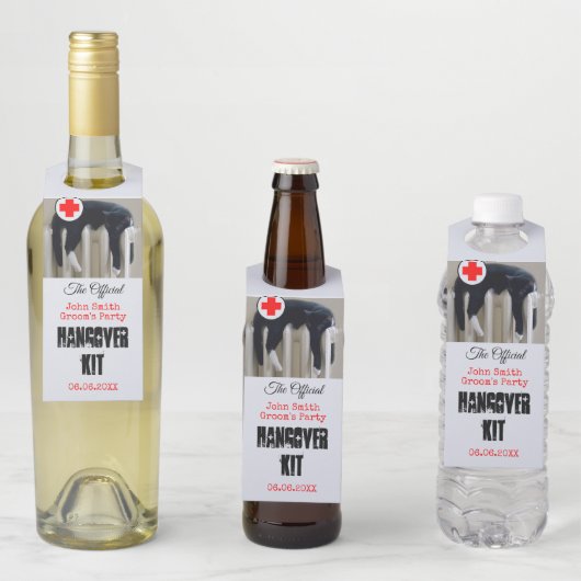 Funny Cat Hangover Groom Party Bottle Hanger (In situ)