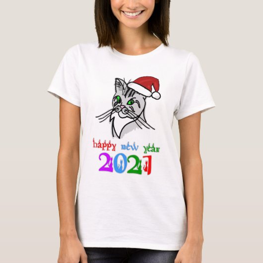 Funny Cat Happy 2021 T-shirt (Voorkant)