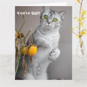 Funny Cat Happy 50th Birthday Card Kaart (Gele Bloem)