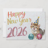 funny cat happy new year Flat Card (Voorkant)