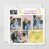 Funny Cat Happy Pawlidays Peace Love Joy 5 Photos Feestdagenkaart (Voorkant)