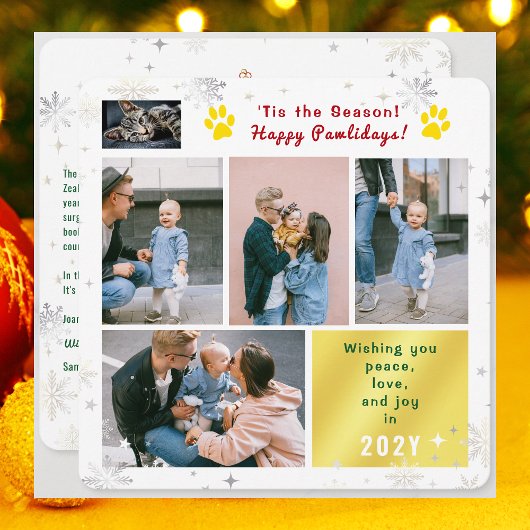 Funny Cat Happy Pawlidays Peace Love Joy 5 Photos Feestdagenkaart