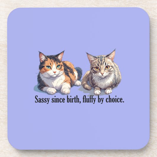 Funny Cat Hard kunststof onderzetter - Lichtblauw (Voorkant)