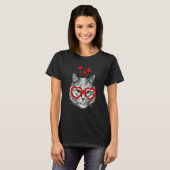 Funny Cat Heart Glasses Valentine's Day T-shirt (Voorkant volledig)