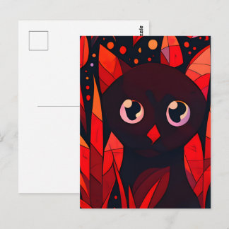 Funny Cat Hiding Behind Autumn's Leaves AnimeStyle Briefkaart