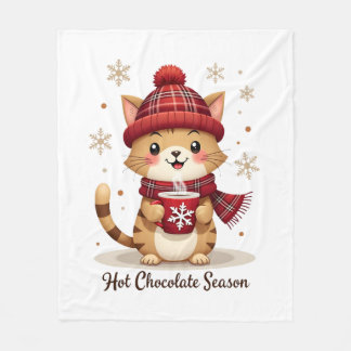 Funny Cat Hot Choco Season Merry Christmas Mom Dad Fleece Deken