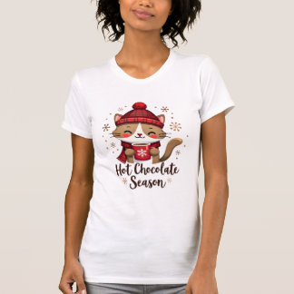 Funny Cat Hot Choco Season Merry Christmas Mom Dad T-shirt