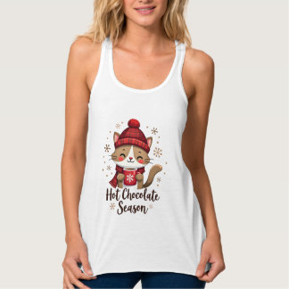 Funny Cat Hot Choco Season Merry Christmas Mom Dad Tanktop