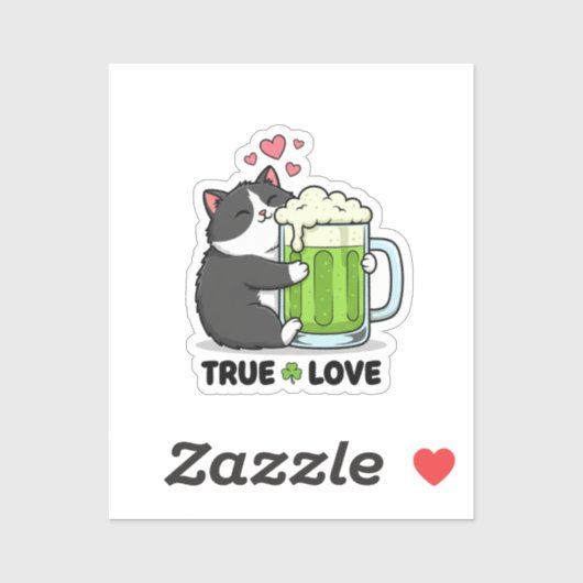Funny Cat Hugging Green Beer Mug True Love Sticker (Vel)