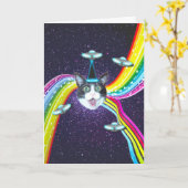 Funny Cat Humor Alien Ontvoering Verjaardag Kaart (Gele Bloem)