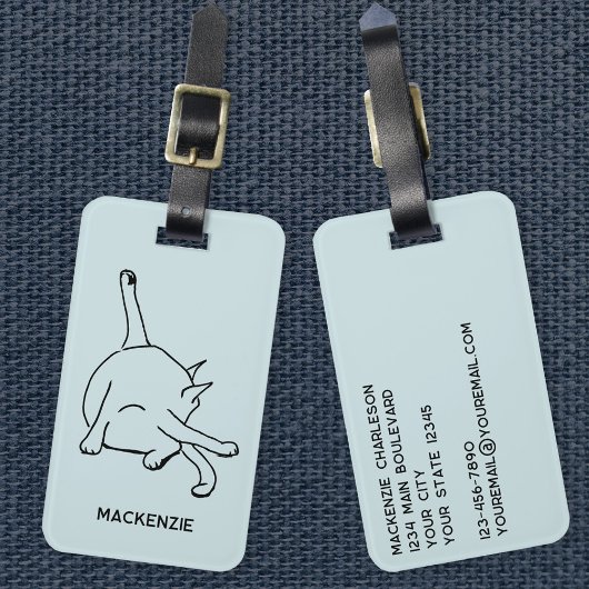 Funny Cat Humor Personalized Line Art Bagagelabel