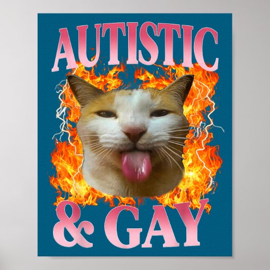 Funny Cat Humor Saying Autistic And Gay Cat Meme Q Poster (Voorkant)